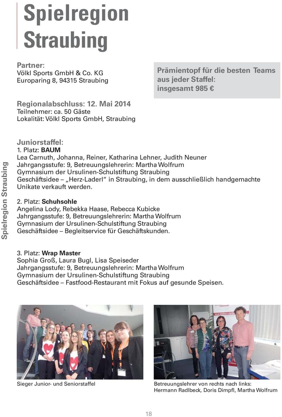 Platz: BAUM Lea Carnuth, Johanna, Reiner, Katharina Lehner, Judith Neuner Jahrgangsstufe: 9, Betreuungslehrerin: Martha Wolfrum Gymnasium der Ursulinen-Schulstiftung Straubing Geschäftsidee