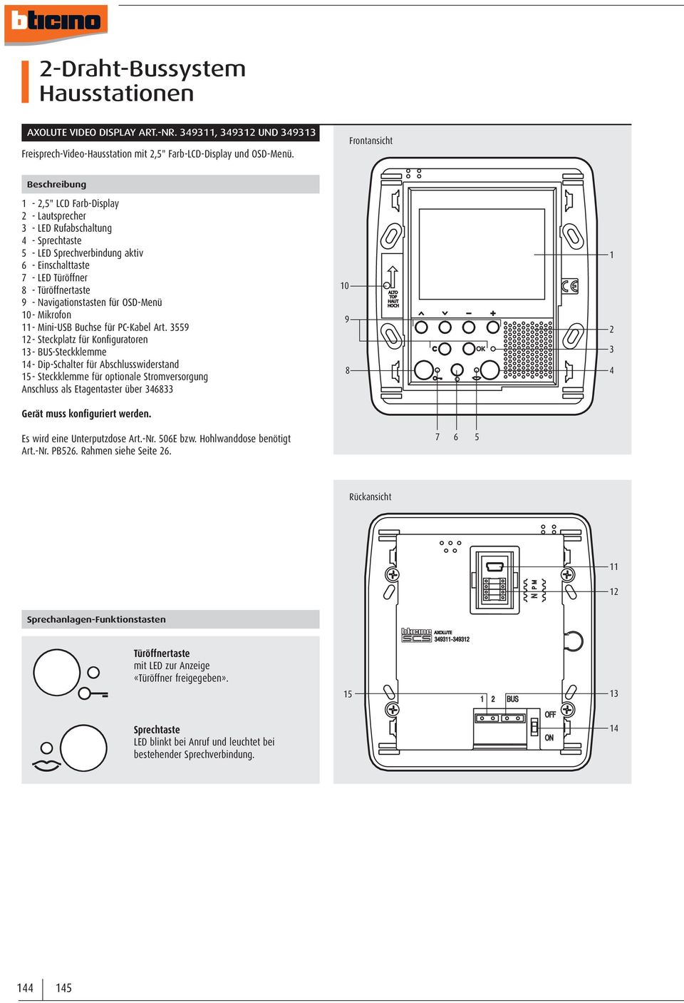 Navigationstasten für OSD-Menü 0 - Mikrofon - Mini-USB Buchse für PC-Kabel Art.