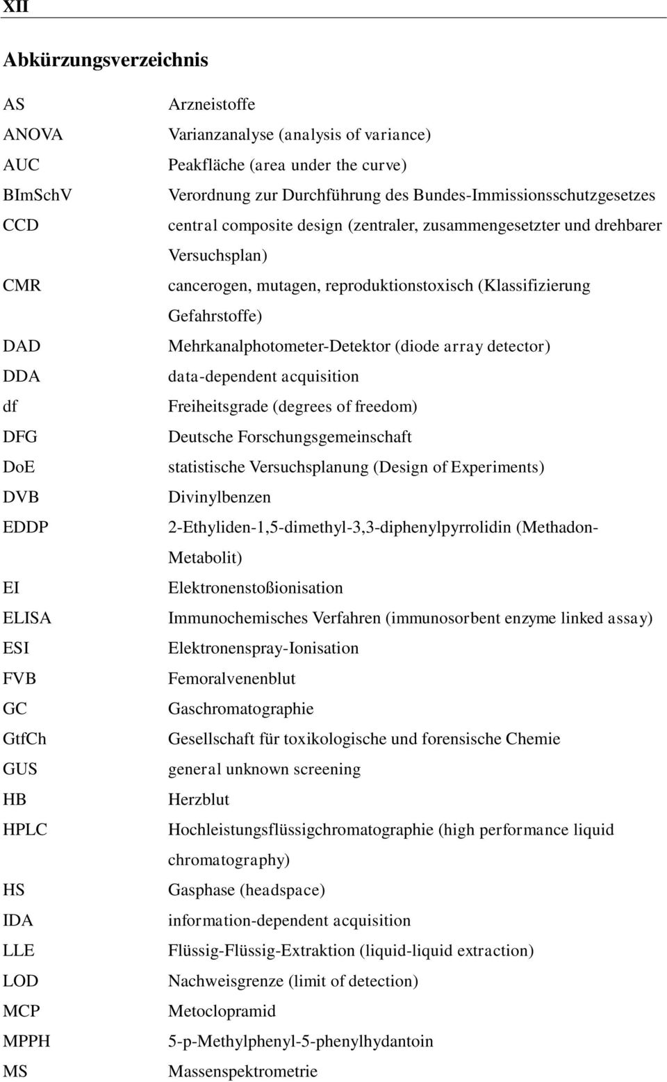 mutagen, reproduktionstoxisch (Klassifizierung Gefahrstoffe) Mehrkanalphotometer-Detektor (diode array detector) data-dependent acquisition Freiheitsgrade (degrees of freedom) Deutsche