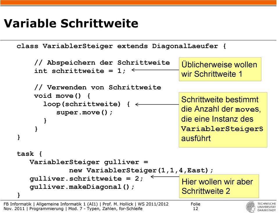 move(); Üblicherweise wollen wir Schrittweite 1 Schrittweite bestimmt die Anzahl der moves, die eine Instanz des