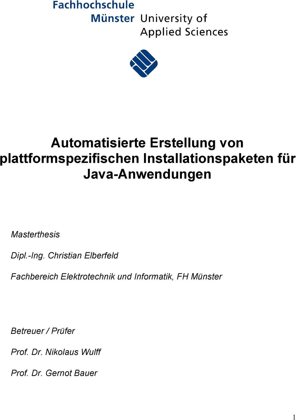 Christian Elberfeld Fachbereich Elektrotechnik und Informatik,
