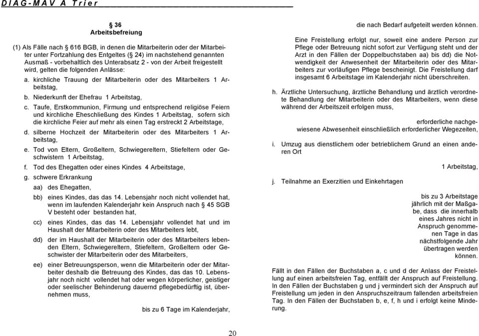 Taufe, Erstkommunion, Firmung und entsprechend religiöse Feiern und kirchliche Eheschließung des Kindes 1 Arbeitstag, sofern sich die kirchliche Feier auf mehr als einen Tag erstreckt 2 Arbeitstage,