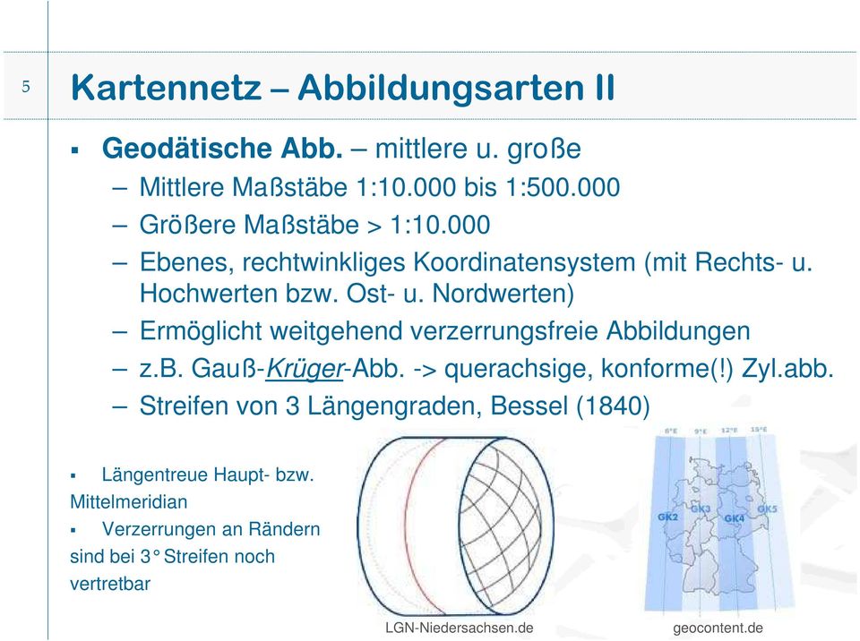 Nordwerten) Ermöglicht weitgehend verzerrungsfreie Abbildungen z.b. Gauß-Krüger-Abb. -> querachsige, konforme(!) Zyl.abb.