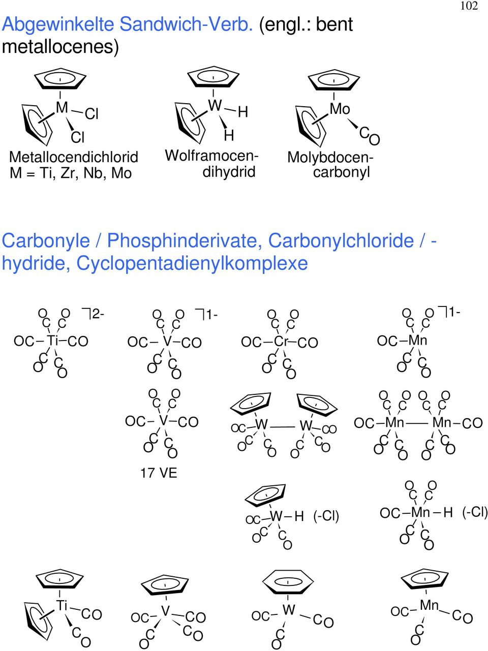 H Wolframocendihydrid Mo Molybdocencarbonyl arbonyle / Phosphinderivate,
