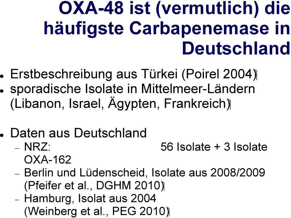 Ägypten, Daten aus Deutschland NRZ: 56 Isolate + 3 Isolate OXA-162 Berlin und Lüdenscheid,