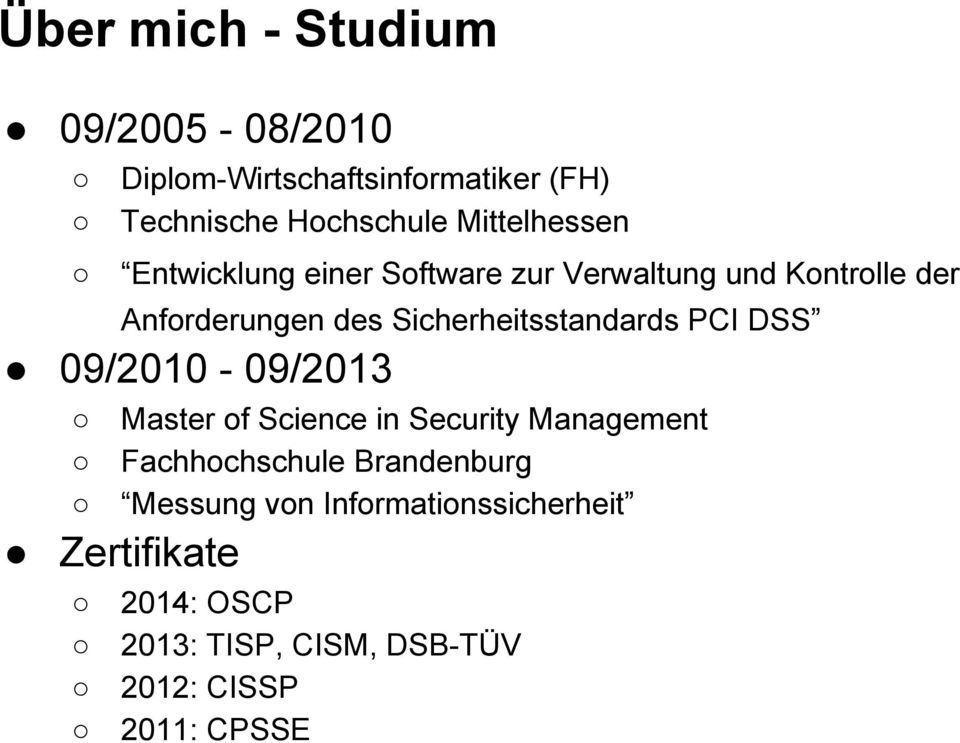 Sicherheitsstandards PCI DSS 09/2010-09/2013 Master of Science in Security Management Fachhochschule