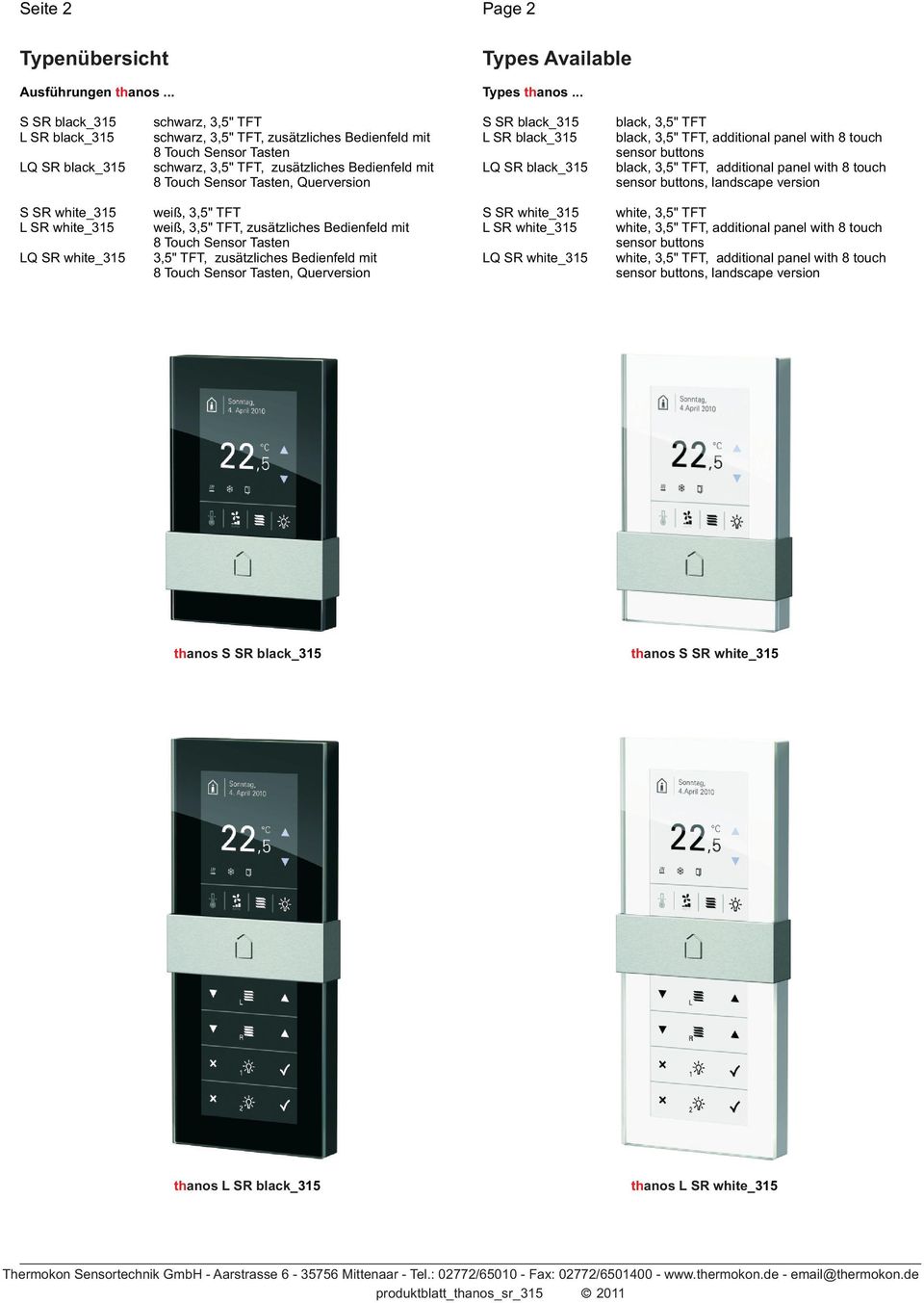 Tasten, Querversion S SR black_315 L SR black_315 LQ SR black_315 black, 3,5" TFT black, 3,5" TFT, additional panel with 8 touch sensor buttons black, 3,5" TFT, additional panel with 8 touch sensor