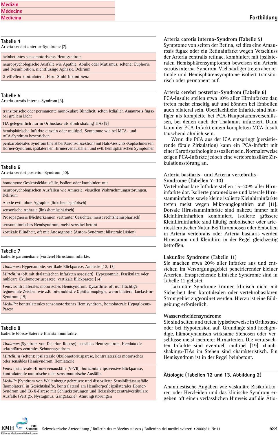 kontralateral, Harn-Stuhl-Inkontinenz Tabelle 5 Arteria carotis interna-syndrom [8].