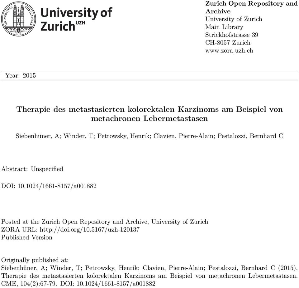 Bernhard C Abstract: Unspecified DOI: 10.1024/1661-8157/a001882 Posted at the Zurich Open Repository and Archive, University of Zurich ZORA URL: http://doi.org/10.