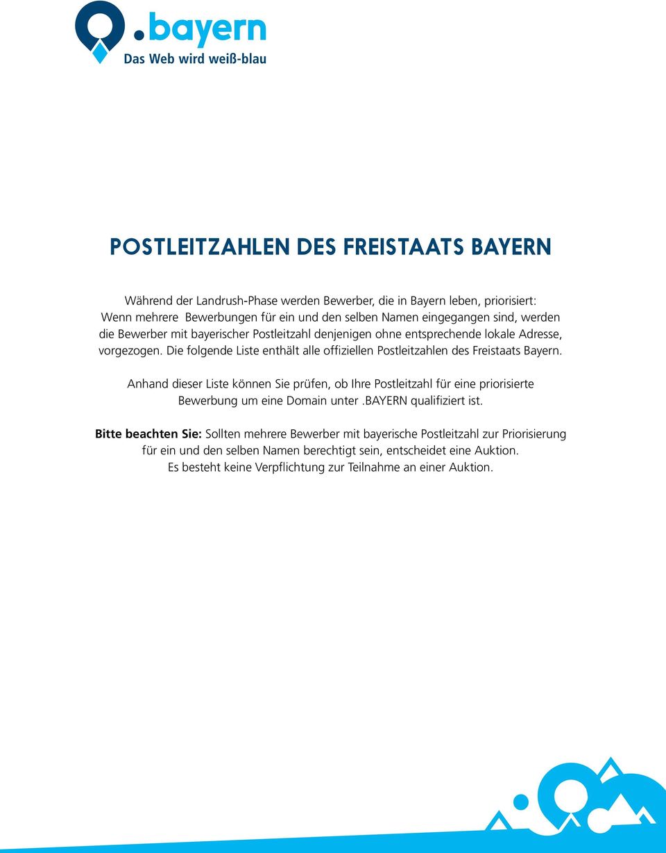 Die folgende Liste enthält alle offiziellen Postleitzahlen des Freistaats Bayern.