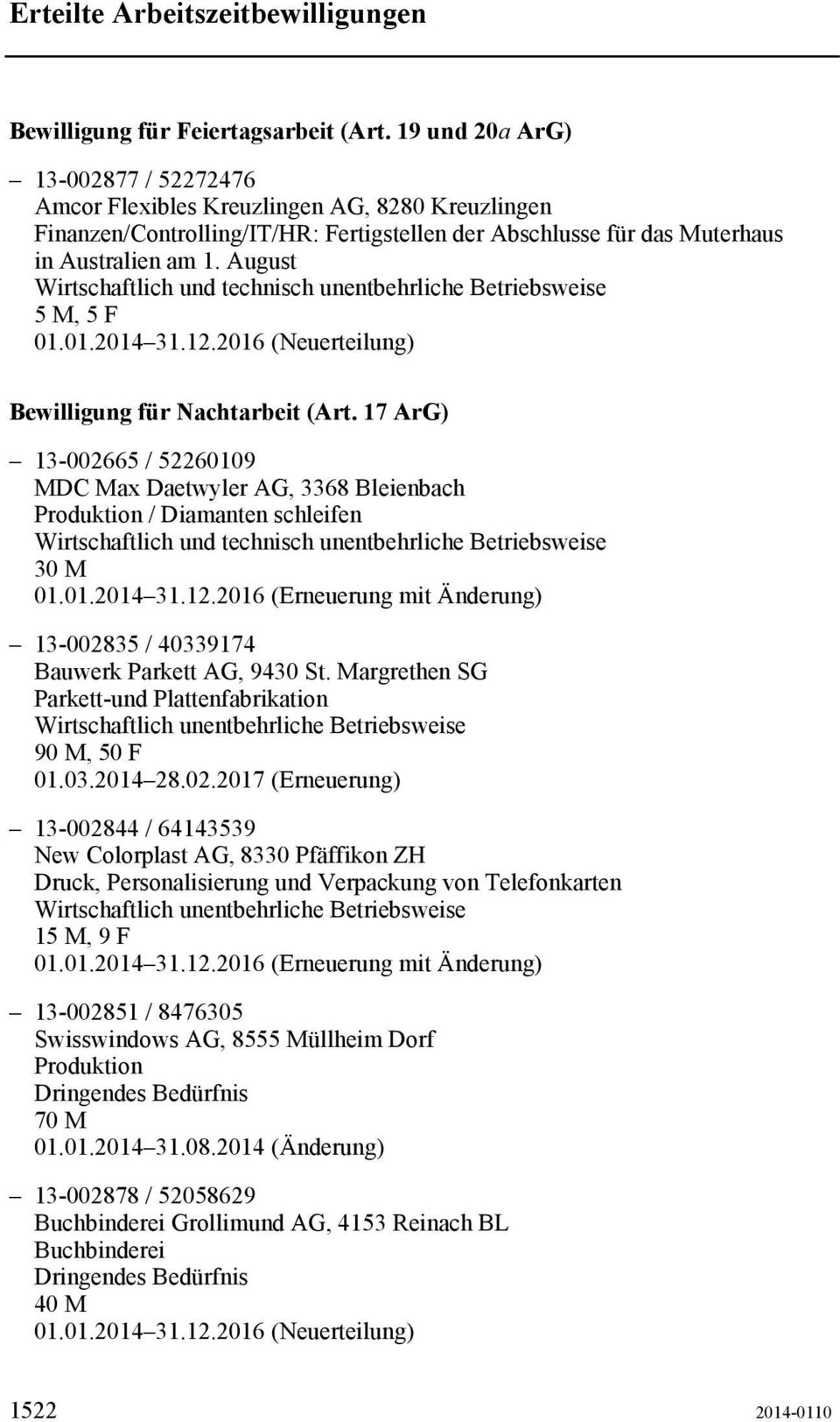 August 5 M, 5 F Bewilligung für Nachtarbeit (Art.