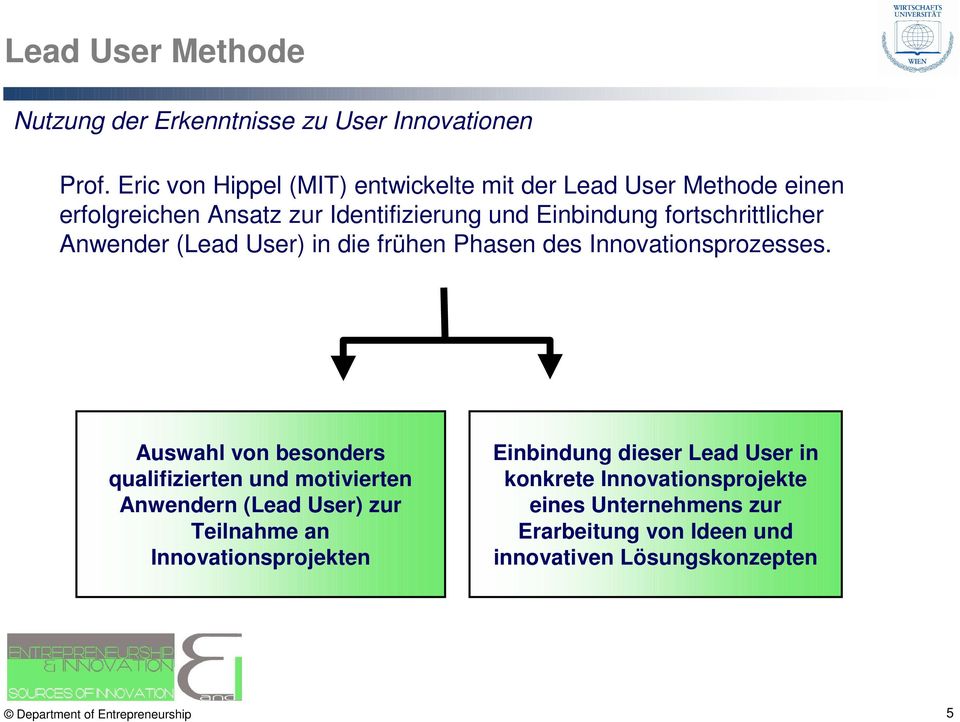 fortschrittlicher Anwender (Lead User) in die frühen Phasen des Innovationsprozesses.