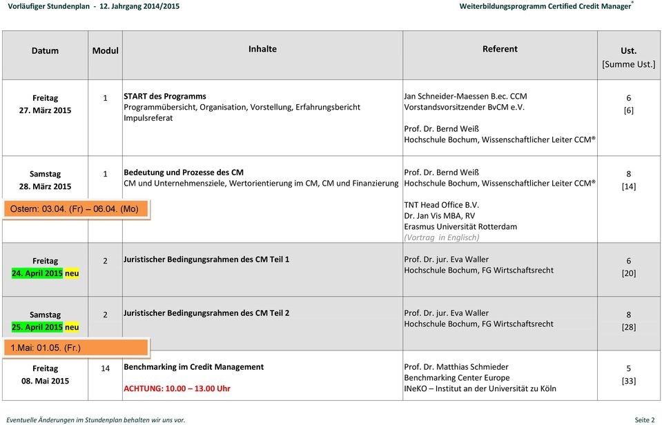 V. Dr. Jan Vis MBA, RV Erasmus Universität Rotterdam (Vortrag in Englisch) 2. April 2015 neu 2 Juristischer Bedingungsrahmen des CM Teil 1 Prof. Dr. jur.