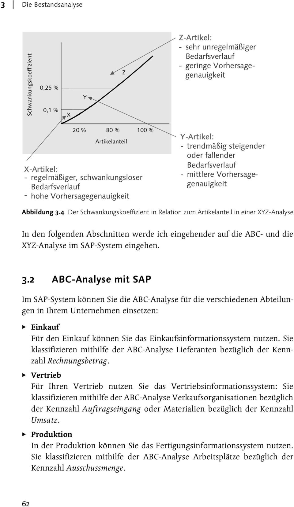 4 Der Schwankungskoeffizient in Relation zum Artikelanteil in einer XYZ-Analyse In den folgenden Abschnitten werde ich eingehender auf die ABC- und die XYZ-Analyse im SAP-System eingehen. 3.