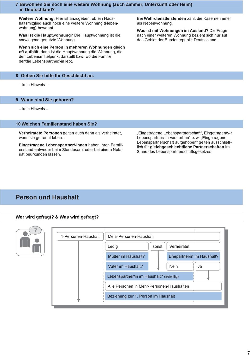 Wenn sich eine Person in mehreren Wohnungen gleich oft aufhält, dann ist die Hauptwohnung die Wohnung, die den Lebensmittelpunkt darstellt bzw. wo die Familie, der/die Lebenspartner/-in lebt.