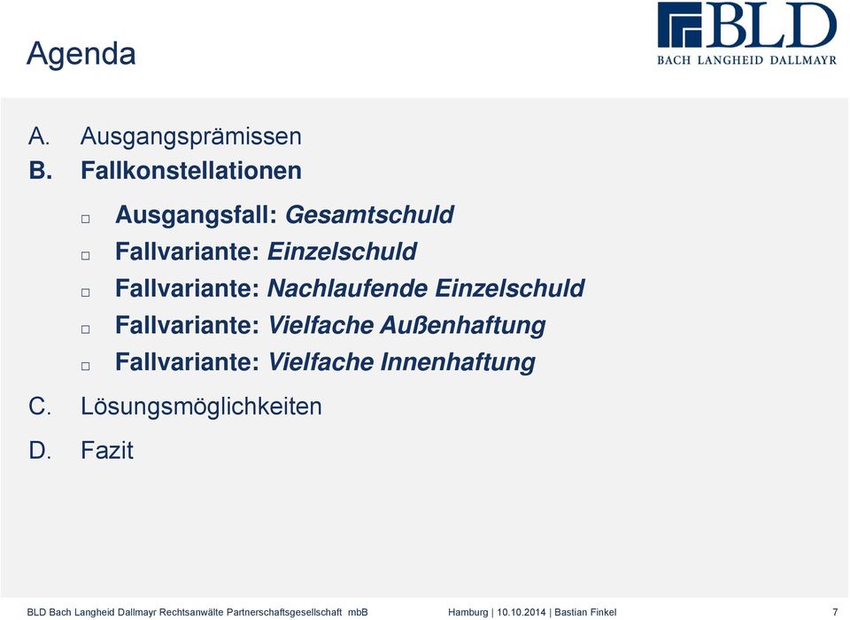 Nachlaufende Einzelschuld Fallvariante: Vielfache Außenhaftung Fallvariante: Vielfache