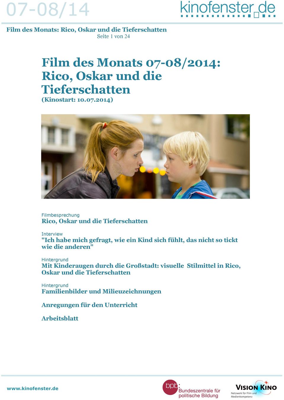 2014) Filmbesprechung Rico, Oskar und die Tieferschatten Interview "Ich habe mich gefragt, wie ein Kind sich