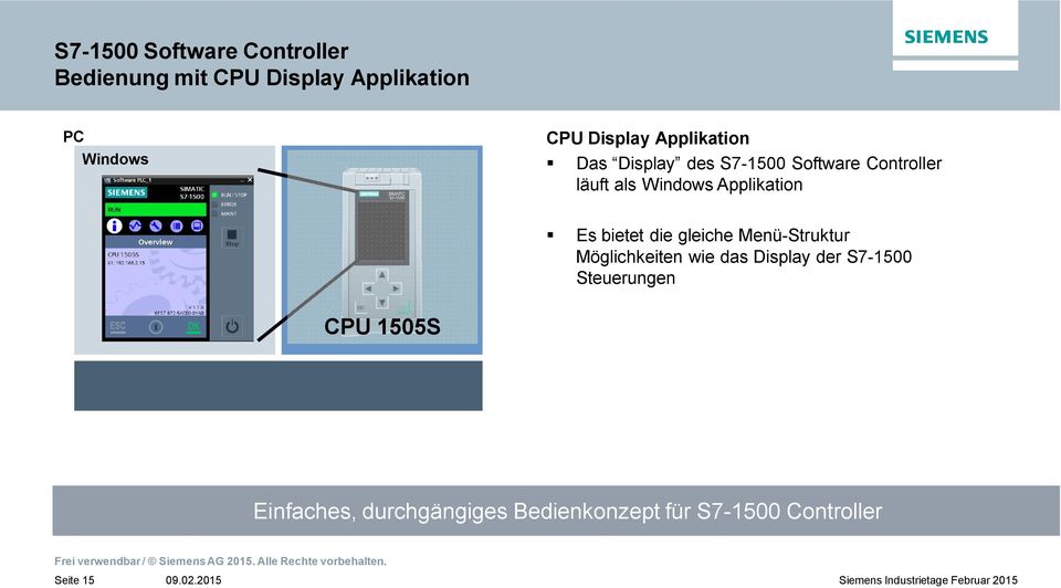 Appl. CPU Display Applikation Das Display des S7-1500 Software Controller läuft als