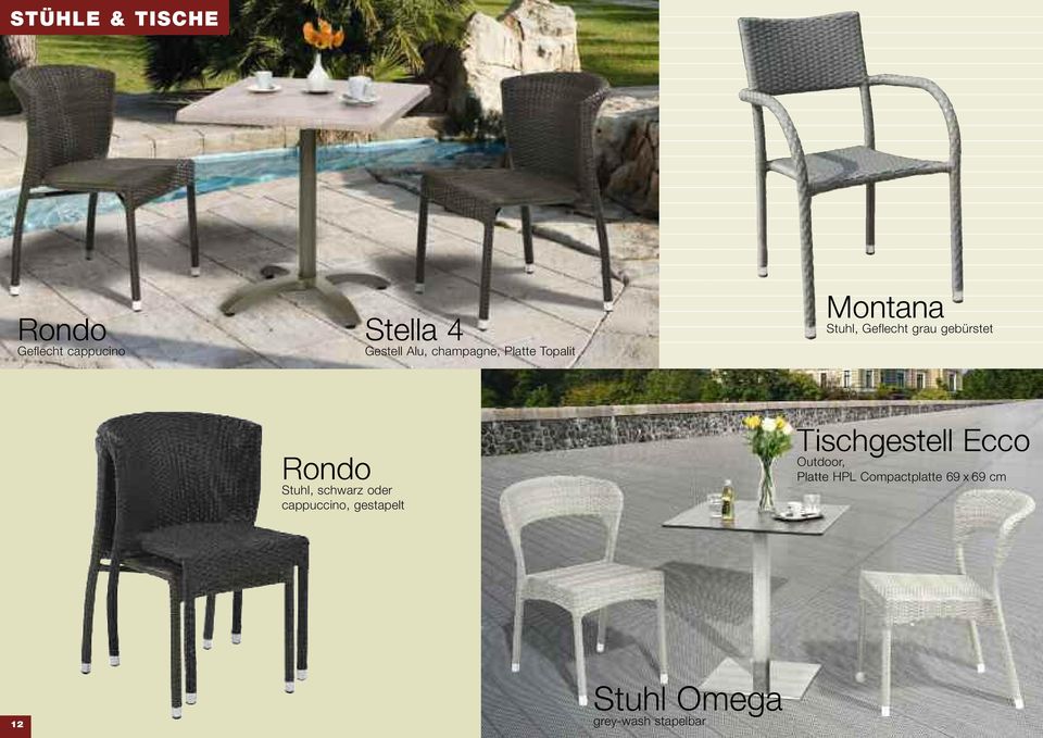 Rondo Stuhl, schwarz oder cappuccino, gestapelt Tischgestell Ecco