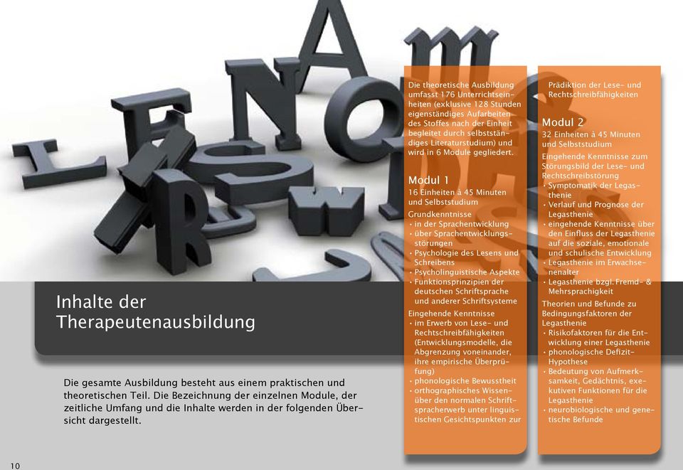 Seite 3 100 x 210 Die theoretische Ausbildung umfasst 176 Unterrichtseinheiten (exklusive 128 Stunden eigenständiges Aufarbeiten des Stoffes nach der Einheit begleitet durch selbstständiges