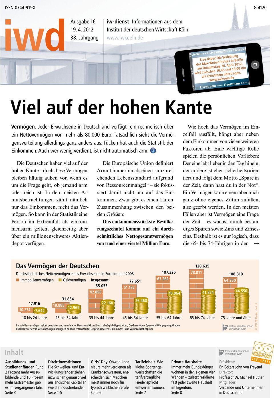 de ++ Livestream +++ Livestream +++ L Viel auf der hohen Kante Vermögen. Jeder Erwachsene in Deutschland verfügt rein rechnerisch über ein Nettovermögen von mehr als 8. Euro.