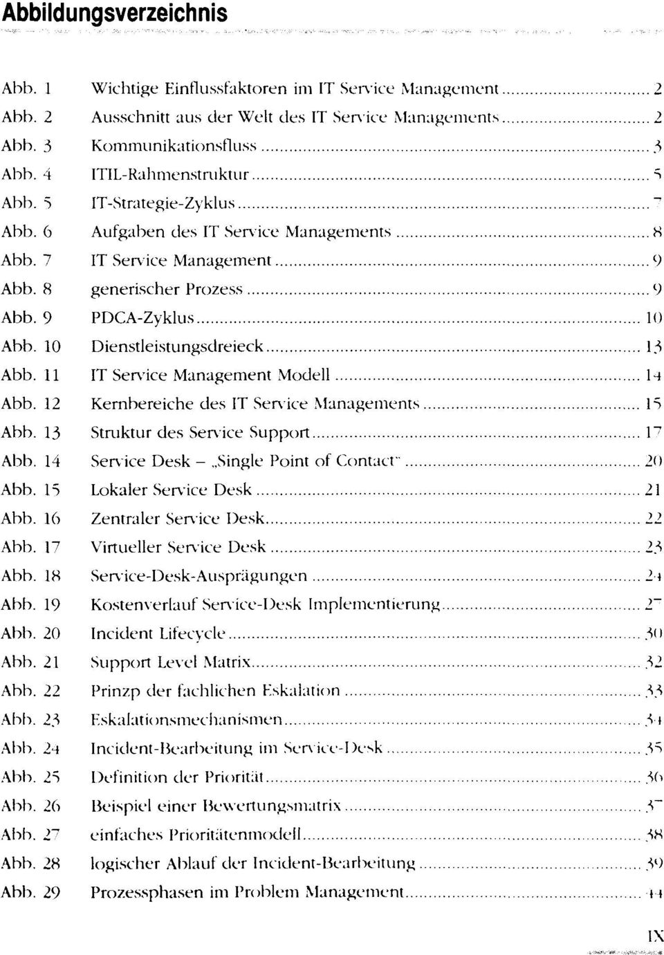 10 Dienstleistungsdreieck 13 Abb. 11 IT Service Management Modell 1-4 Abb. 12 Kernbereiche des IT Service Managements 15 Abb. 13 Struktur des Service Support I" 7 Abb. 14 Service Desk -.