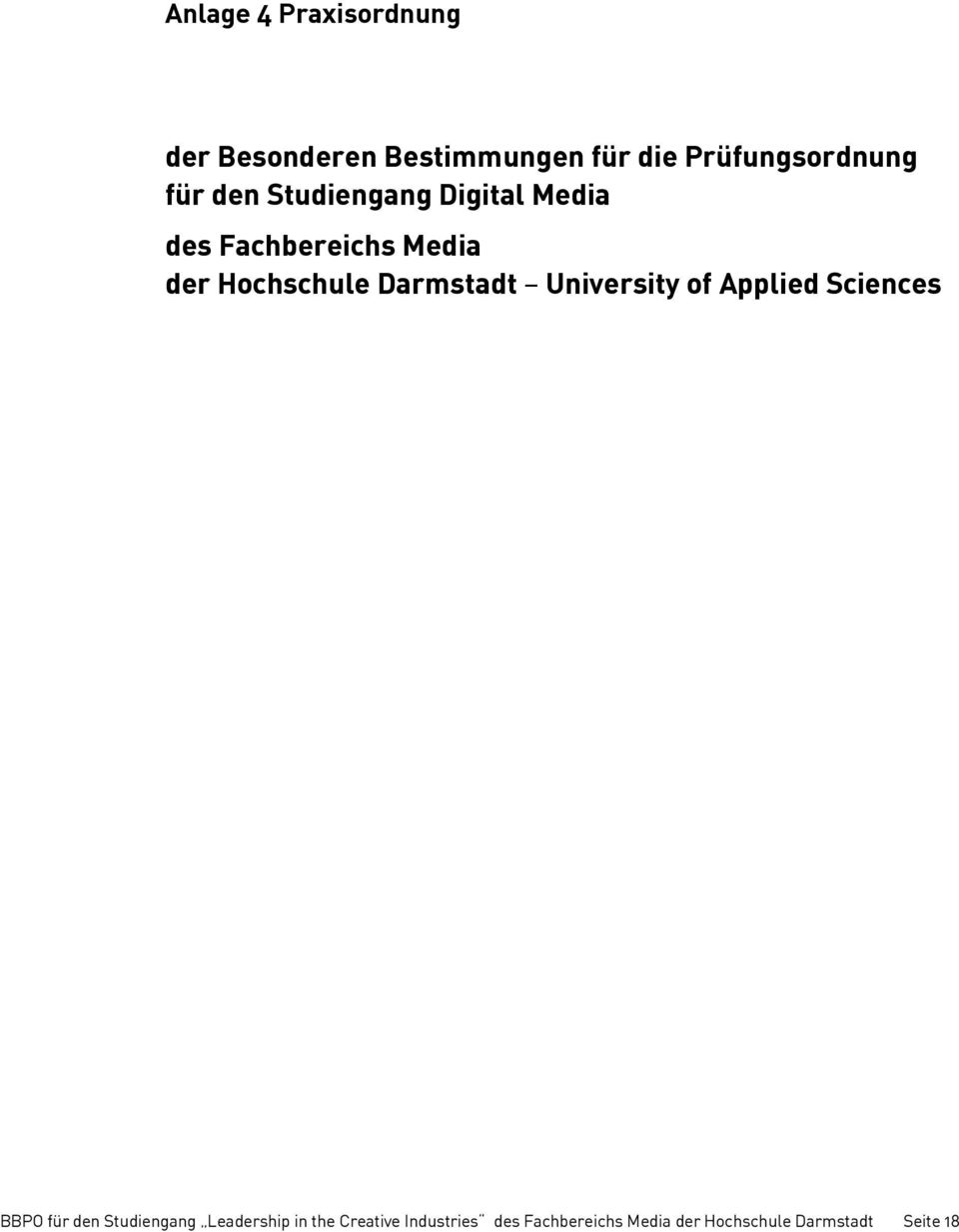 Darmstadt University of Applied Sciences BBPO für den Studiengang Leadership