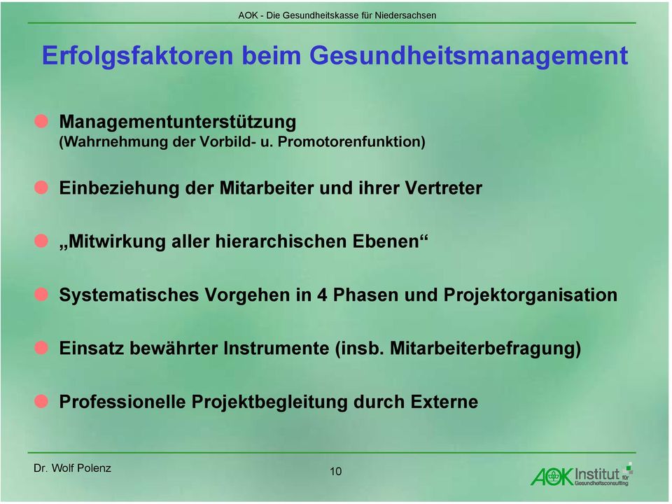 hierarchischen Ebenen Systematisches Vorgehen in 4 Phasen und Projektorganisation Einsatz