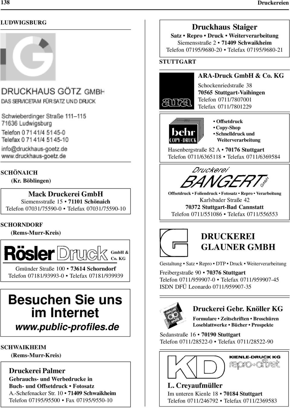 0711/6365118 Telefax 0711/6369584 SCHÖNAICH Mack Druckerei GmbH Siemensstraße 15 71101 Schönaich Telefon 07031/75590-0 Telefax 07031/75590-10 SCHORNDORF GmbH & Co.