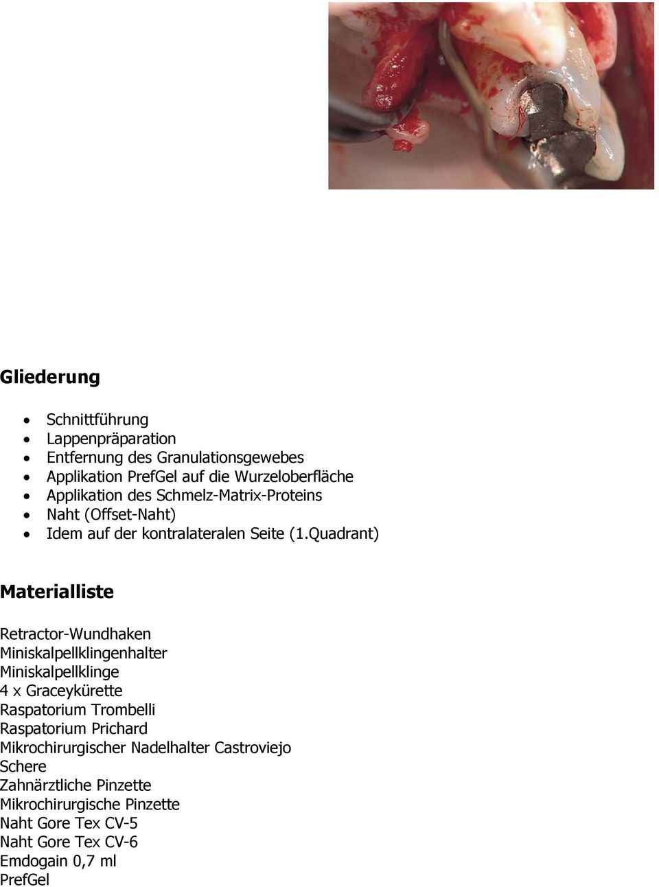 Quadrant) Materialliste Retractor-Wundhaken Miniskalpellklingenhalter Miniskalpellklinge 4 x Graceykürette Raspatorium Trombelli