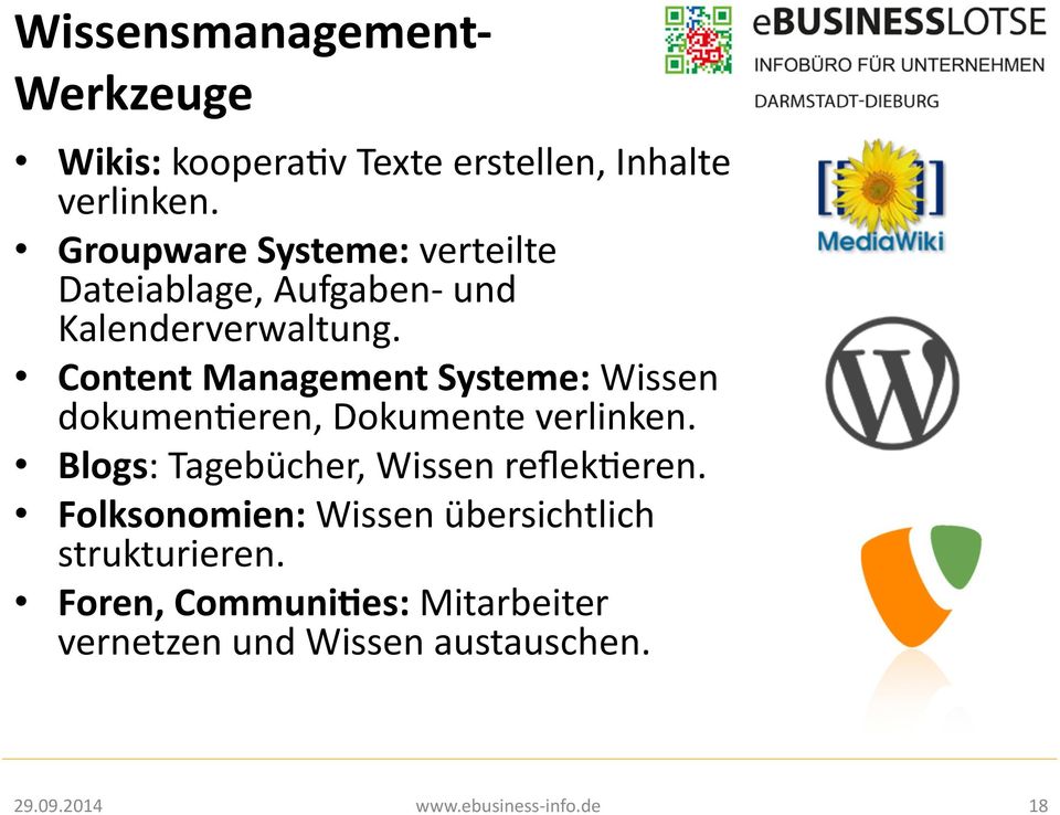 Content Management Systeme: Wissen dokumen9eren, Dokumente verlinken.