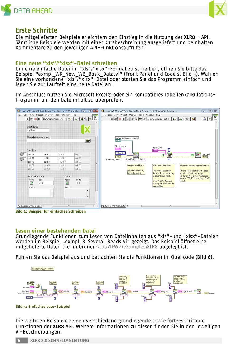 Eine neue xls / xlsx -Datei schreiben Um eine einfache Datei im xls / xlsx -Format zu schreiben, öffnen Sie bitte das Beispiel exmpl_wr_new_wb_basic_data.vi (Front Panel und Code s. Bild 5).