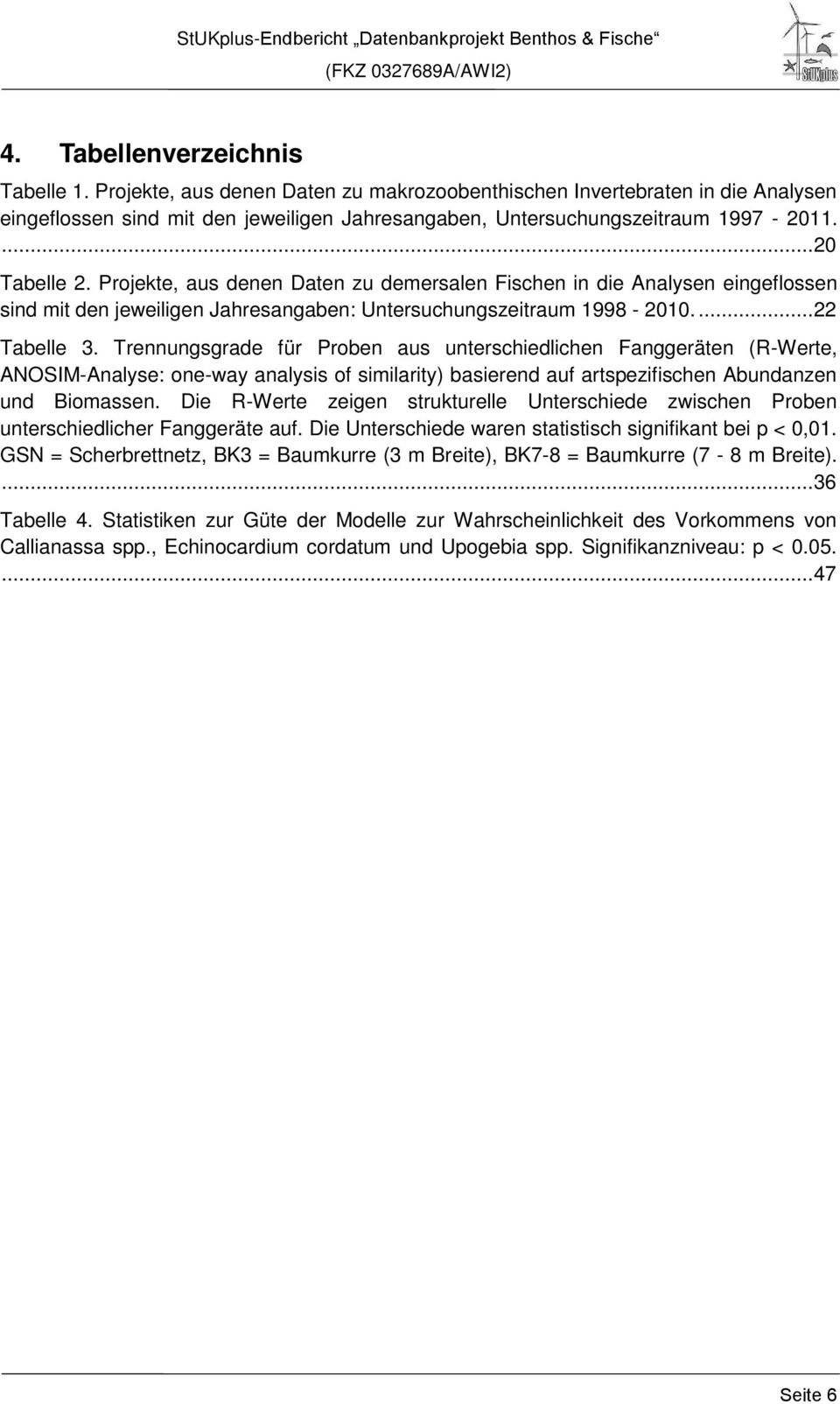 Trennungsgrade für Proben aus unterschiedlichen Fanggeräten (R-Werte, ANOSIM-Analyse: one-way analysis of similarity) basierend auf artspezifischen Abundanzen und Biomassen.