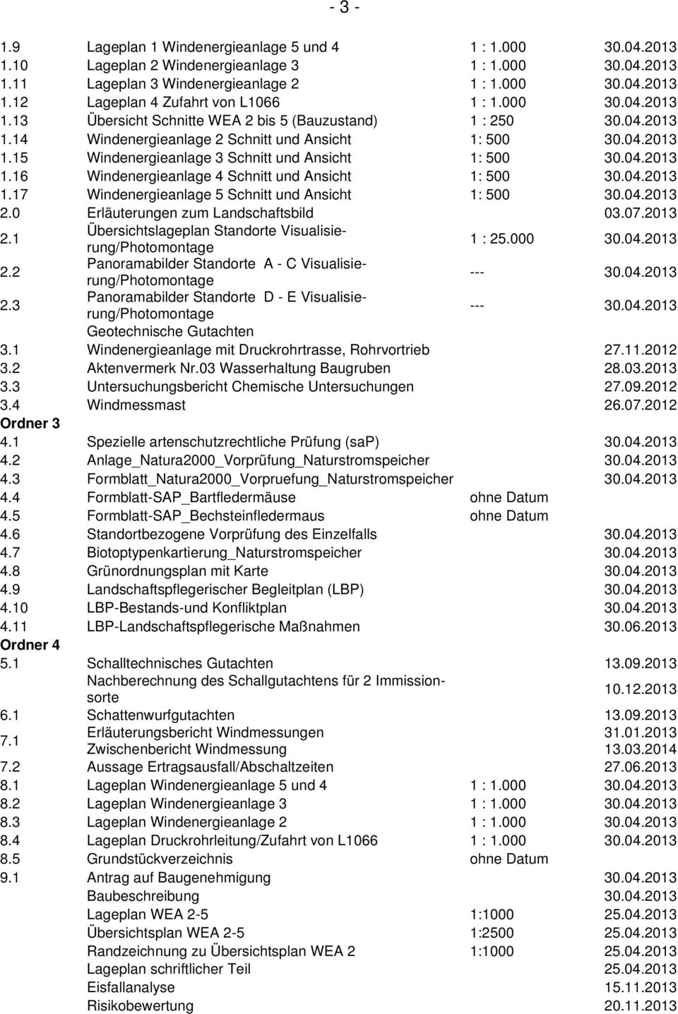 04.2013 1.16 Windenergieanlage 4 Schnitt und Ansicht 1: 500 30.04.2013 1.17 Windenergieanlage 5 Schnitt und Ansicht 1: 500 30.04.2013 2.