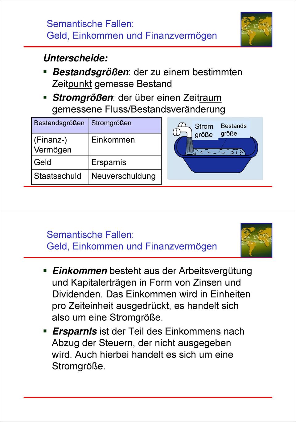 Einkommen und Finanzvermögen Einkommen besteht aus der Arbeitsvergütung und Kapitalerträgen in Form von Zinsen und Dividenden.