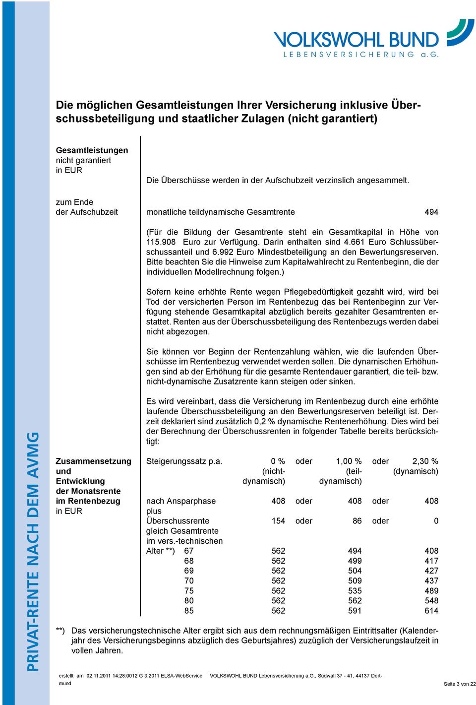 908 Euro zur Verfügung. Darin enthalten sind 4.661 Euro Schlussüberschussanteil und 6.992 Euro Mindestbeteiligung an den Bewertungsreserven.