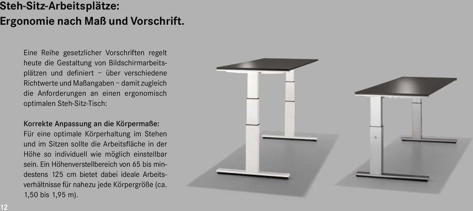 damit zugleich die Anforderungen an einen ergonomisch optimalen Steh-Sitz-Tisch: 12 Korrekte Anpassung an die Körpermaße: Für eine optimale Körperhaltung