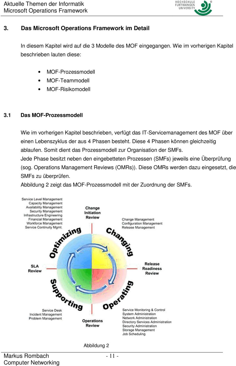1 Das MOF-Prozessmodell Wie im vorherigen Kapitel beschrieben, verfügt das IT-Servicemanagement des MOF über einen Lebenszyklus der aus 4 Phasen besteht.