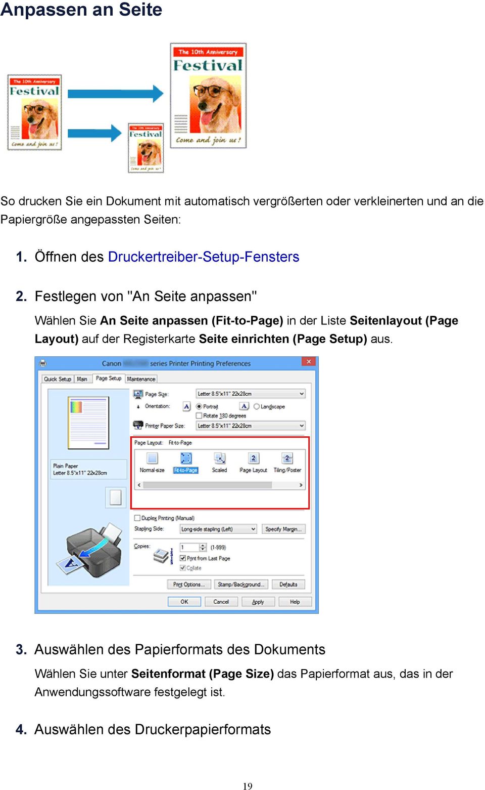 Festlegen von "An Seite anpassen" Wählen Sie An Seite anpassen (Fit-to-Page) in der Liste Seitenlayout (Page Layout) auf der Registerkarte