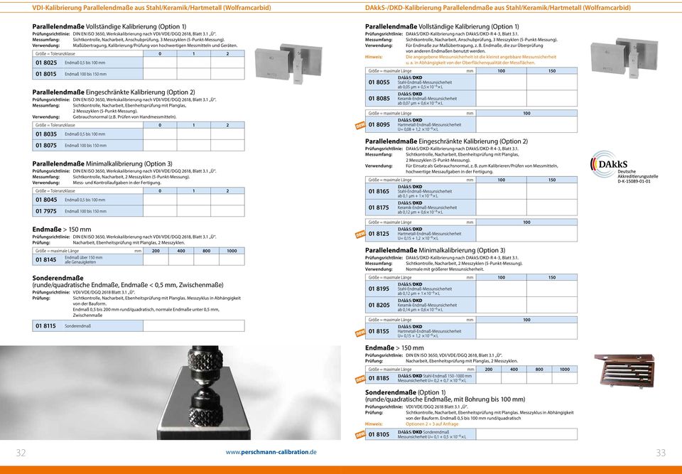 Messumfang: Sichtkontrolle, Nacharbeit, Anschubprüfung, 3 Messzyklen (5-Punkt-Messung). Verwendung: Maßübertragung, Kalibrierung/Prüfung von hochwertigen Messmitteln und Geräten.