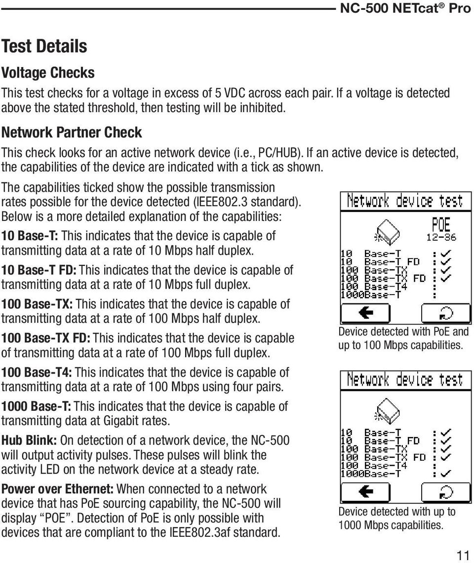 The capabilities ticked show the possible transmission rates possible for the device detected (IEEE802.3 standard).