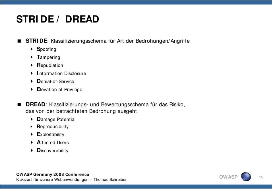 Klassifizierungs- und Bewertungsschema für das Risiko, das von der betrachteten Bedrohung