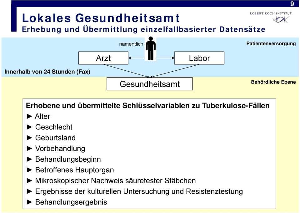 Schlüsselvariablen zu Tuberkulose-Fällen Alter Geschlecht Geburtsland Vorbehandlung Behandlungsbeginn Betroffenes