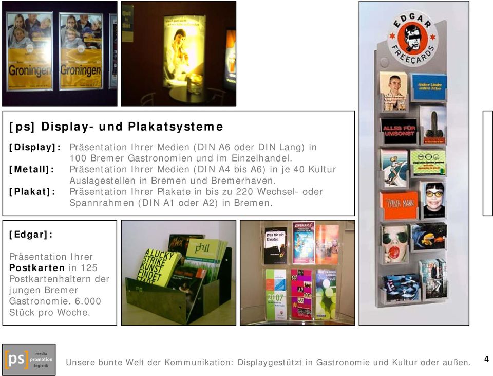 Präsentation Ihrer Plakate in bis zu 220 Wechsel- oder Spannrahmen (DIN A1 oder A2) in Bremen.