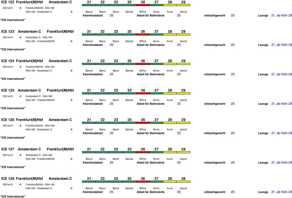 23 25 26 27 28 Frankfurt(M)Hbf - Köln Hbf Köln Hbf - Amsterdam C Bpmzf Bpmz Bpmz Bpmbz BRmz Bvmz Avmz Apmzf 29 25 Lounge 21, ab Köln 29 ICE 125 Amsterdam C Frankfurt(M)Hbf 21 22 23 25 26 27 28 29