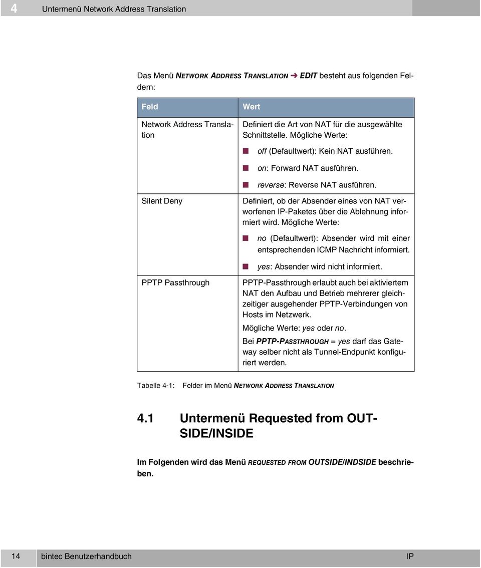 Silent Deny Definiert, ob der Absender eines von NAT verworfenen IP-Paketes über die Ablehnung informiert wird.