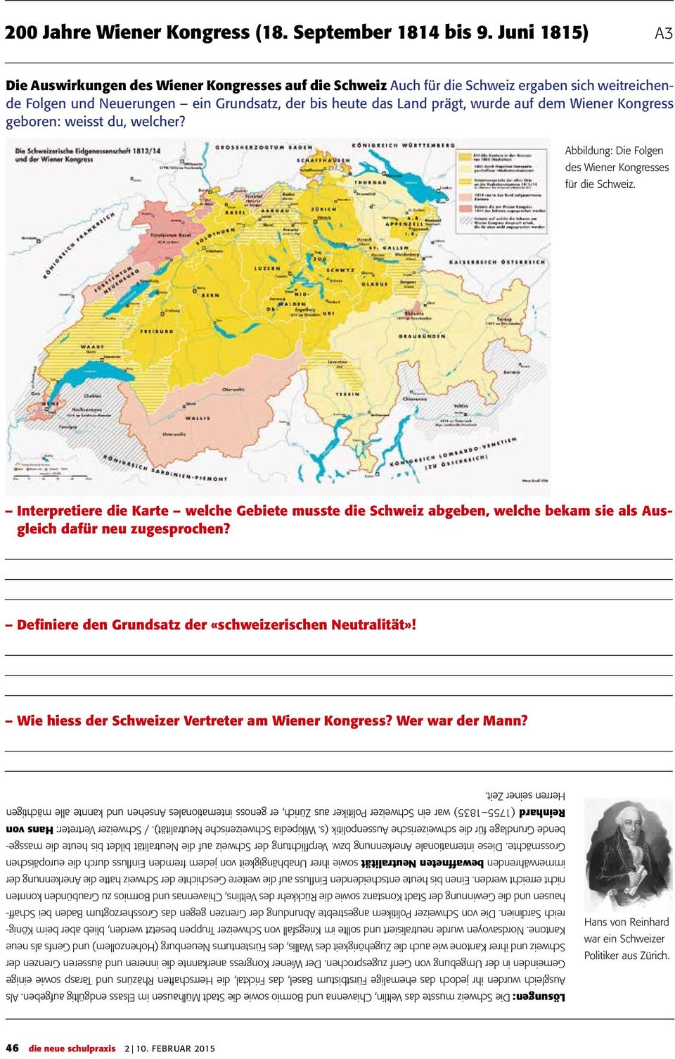 Wiener Kongress geboren: weisst du, welcher? Abbildung: Die Folgen des Wiener Kongresses für die Schweiz.