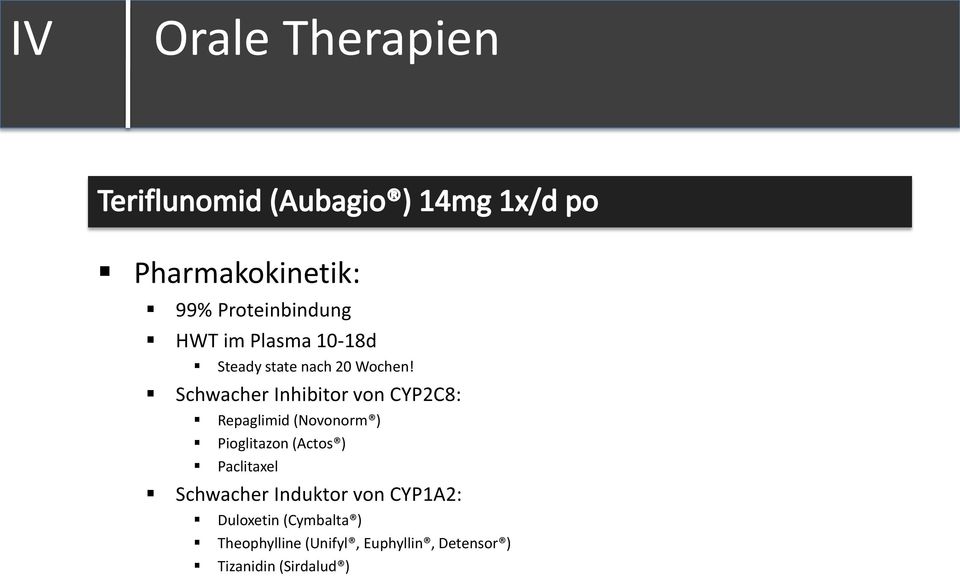 Schwacher Inhibitor von CYP2C8: Repaglimid (Novonorm ) Pioglitazon (Actos )