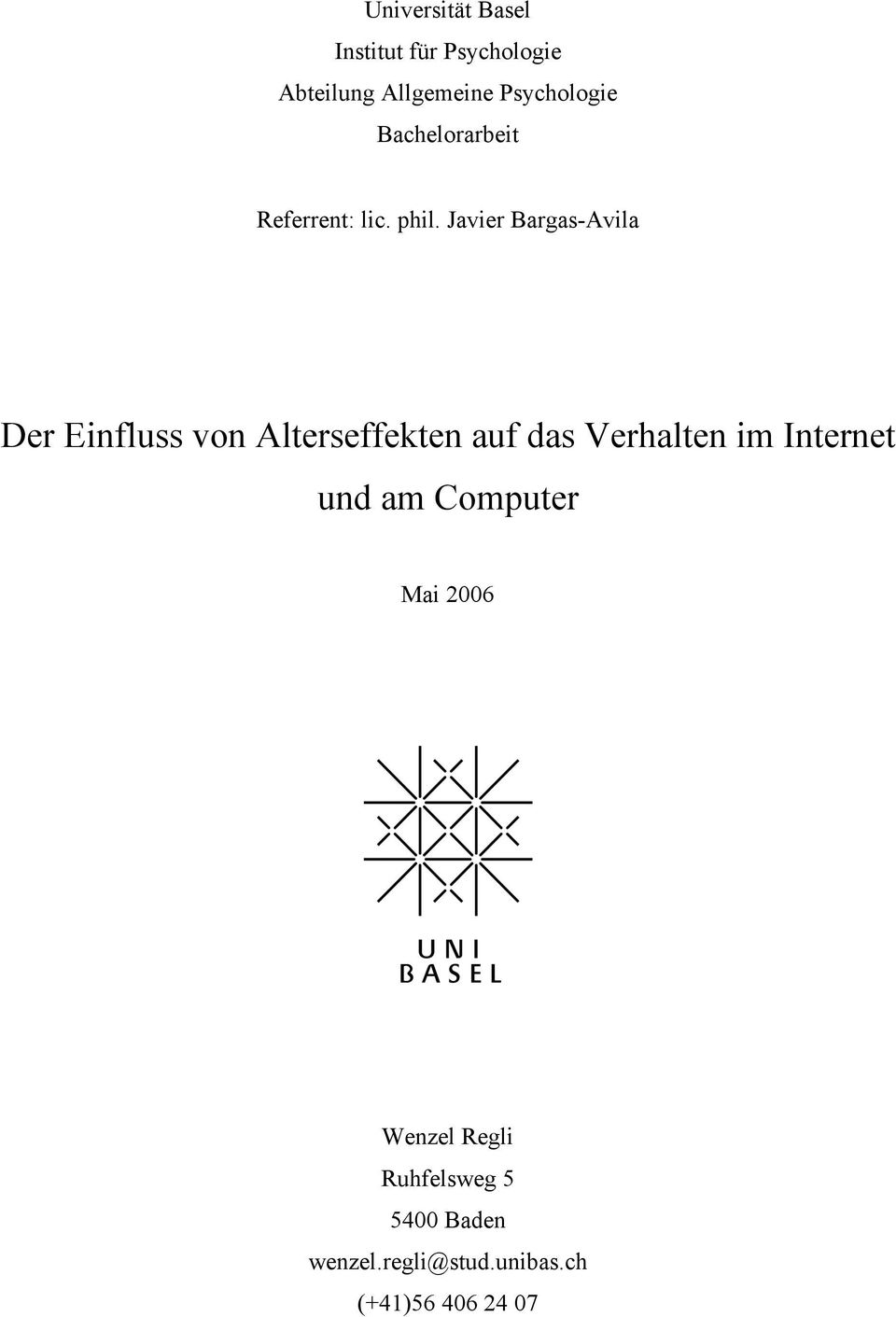 Javier Bargas-Avila Der Einfluss von Alterseffekten auf das Verhalten im