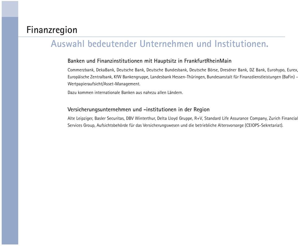 Europäische Zentralbank, KfW Bankengruppe, Landesbank Hessen-Thüringen, Bundesanstalt für Finanzdienst leistungen (BaFin) Wertpapieraufsicht/Asset-Management.